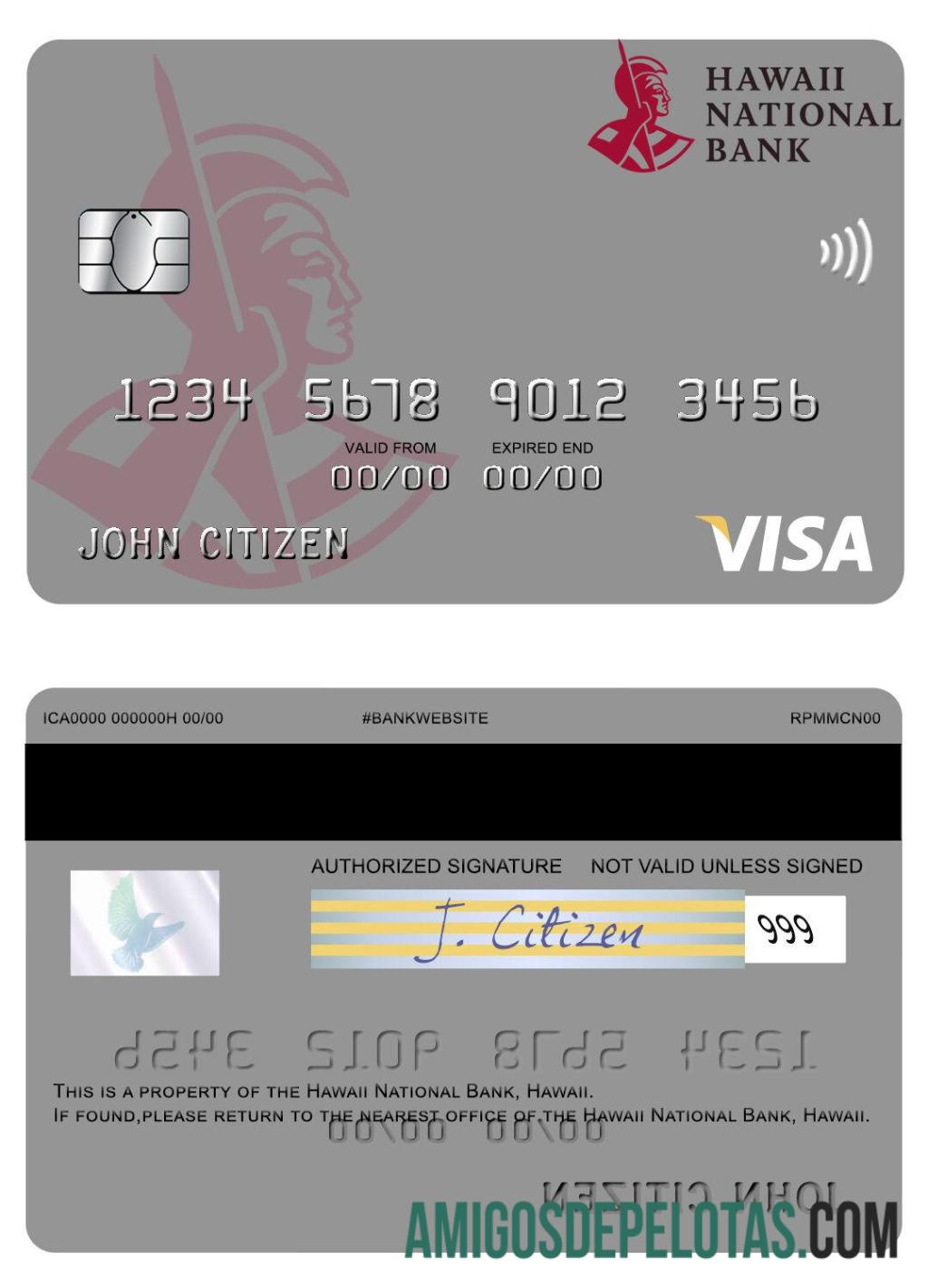 Havaí, Cartão Visa do Banco Nacional do Havaí modelo